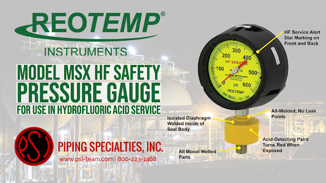 Reotemp MSX HF Safety Pressure Gauge for Use in Hydrofluoric Acid Service